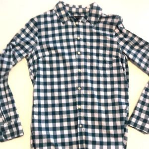 Banana Republic teal checkered button down top womens size s